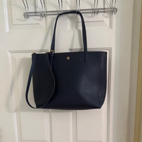 Tory Burch Emerson Black Saffiano Leather Tote Bag/Crossbody - Picture 1 of 7